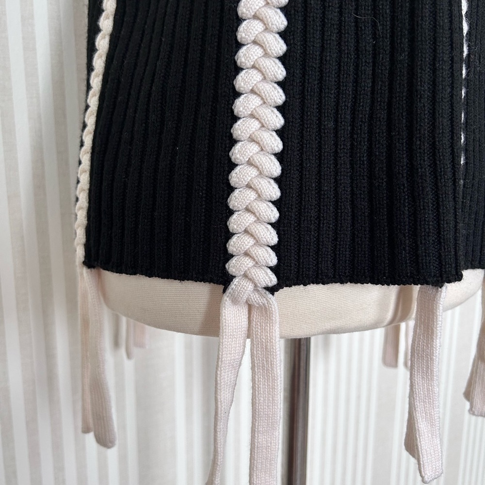 Derek Lam 10 Crosby Braided Sleeveless Turtleneck Sweater Black Cream Small NWT - Picture 8 of 13